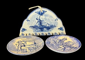 lot 142 image: Plates and Spoon Holder by Delft and Wedgwood
