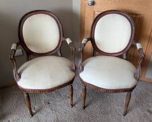 lot 90 image: Pair of Meyer Gunther Martini Chairs  Pair of Mahogany and Cream Upholstered Armchairs