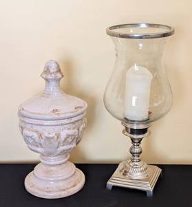 lot 63 image: Hurricane Candleholder and Ceramic Urn