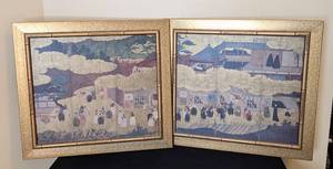 lot 29 image: Pair of Gold Framed Japanese Prints by Franklin