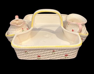 lot 40 image: Beautiful Vintage Porcelain Basket with Creamer and Sugar