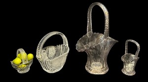 lot 77 image: Pretty Vintage Clear Glass  Crystal Cut Baskets