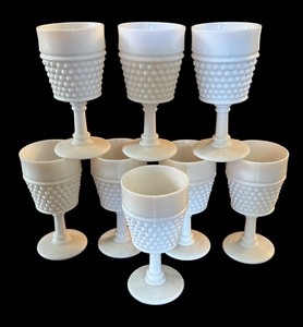 lot 47B image: Hobnail Milk Glass Stemware