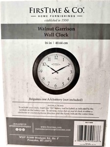 lot 144 image: FIRSTIME & CO, WALNUT GARRISON WALL CLOCK, BRAND NEW IN BOX