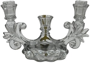 lot 284 image: CRYSTAL CAMBRIDGE CAPRICE TRIPLE CANDLESTICK HOLDER ART HOME DECOR