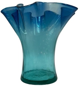 lot 213 image: VINTAGE BLENKO TURQUOISE BLUE DOUBLE NECK VASE 415L PONTIL 9 1940 to 1954
