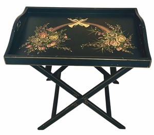 lot 345 image: VINTAGE PAINTED TRAY TABLE WITH FOLDING LEGS