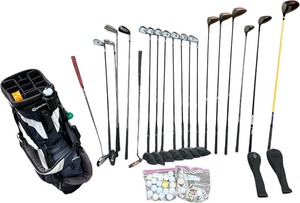 lot 19 image: TAYLOR MADE BAG WITH PRIMA GOLF CLUB SET WITH ATTACHMENTS