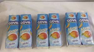 lot 32 image: Set of 6 33.8 fl oz Goya Mango Nectar Juice Boxes
