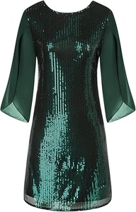 lot 115 image: Grace Karin Womens Green Sequin Mid Length Sleeve Dress