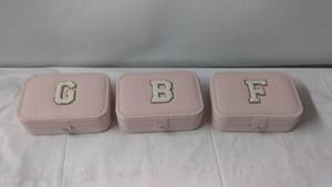 lot 145 image: Set of 3 Personalized Pink Jewelry Boxes with Initials G, B, F