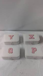 lot 146 image: Set of 4 Personalized Jewelry Storage Boxes with Mirror and Ribbon