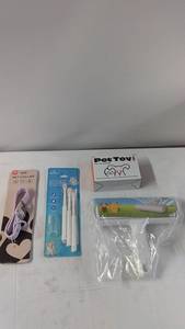 lot 230 image: Assorted Pet Care Accessories XS Collar, 360° Toothbrush & Toy Set