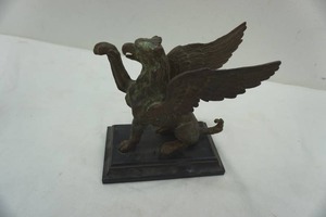 lot 142 image: metal cast gargoyle on base