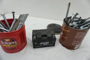 lot 305 image: 12v battery & large hardware lot