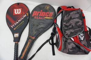 lot 314 image: Easton backpack, Wilson Tennis rackets and cases