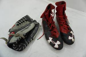 lot 315 image: Under Armour cleats, Rawlings glove