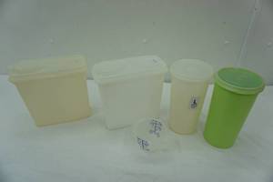 lot 365 image: Tupperware containers, cereal keepers and pitchers with collectible measuring pitcher