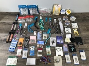 lot 50 image: Lot of Jewelry Making Material and More - Plastic-Metal & Glass Beads - Clasps - Jump Rings - Pendants - Charms - Beading Wire - Stretch Cord