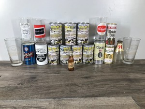 lot 53 image: Lot of Collectible Beer Cans - Glasses - Bottles & More
