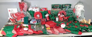 lot 372 image: Lot of Christmas Items - Stockings  Decorations  Dolls  Gift Boxes and More