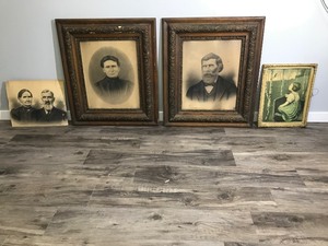 lot 339 image: Antique Wood Picture Frames with Pictures