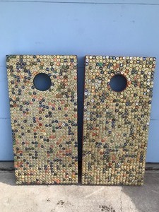 lot 382 image: Bean Bag Boards Made out of Beer Bottle Caps