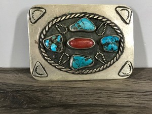 lot 386 image: Belt Buckle with Turquoise Stone