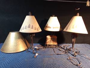 lot 267 image: 2 Pine cone tree and 1 fish lamps and a unique wildlife lamp shade