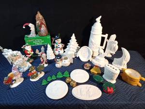 lot 313 image: 2 boxes of unpainted and painted ceramics