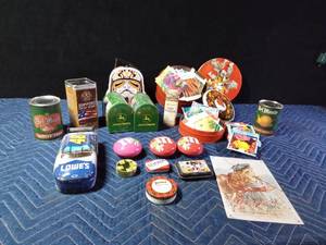 lot 319 image: Tins of seeds, metal sign, Star Wars lunch box, other tins