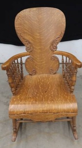 lot 5 image: VINTAGE WOODEN VICTORIAN-STYLE BARREL BACK ROCKING CHAIR