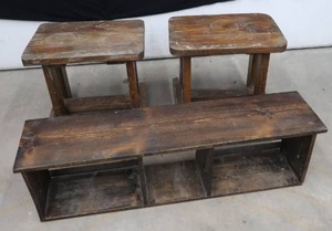 lot 7 image: 2 END TABLES AND WOODEN SHELF