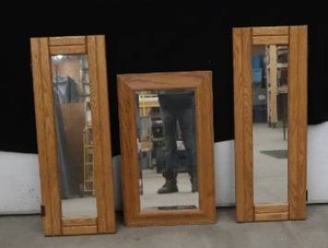 lot 12 image: 3 WOODEN FRAMED MIRRORS