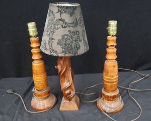 lot 99 image: 3 VINTAGE WOODEN LAMPS