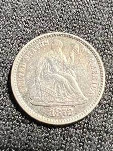 1872 US SEATED LIBERTY HALF DIME AU