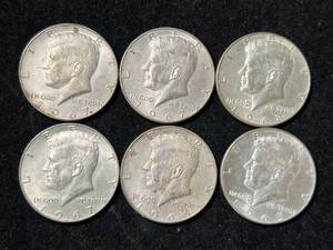 GROUP OF 6 US 40% SILVER KENNEDY HALF DOLLARS