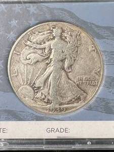 1939 US WALKING LIBERTY HALF DOLLAR IN CASE