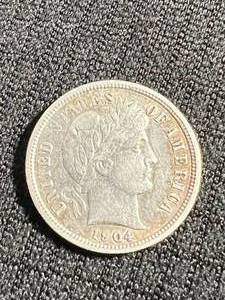 1904 US BARBER DIME AU50