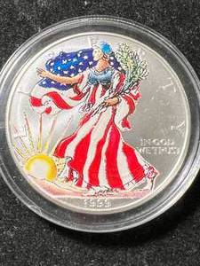 1999 AMERICAN SILVER EAGLE 1 TROY OZ .999 FINE SILVER IN COLOR