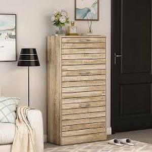 lot 21 image: FUFU&GAGA Brown Wooden Shoes Storage Cabinet, with 3 Drawers for Entryway Hallway, 42.3 in. H x 22.4 in. W  Customer Returns See Pictures