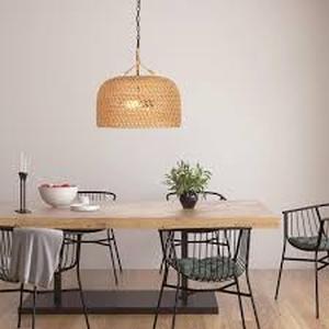 lot 29 image: Hampton Bay Summerpoint 120-Watt 2-Light Black Shaded Pendant Light with Natural Woven Shade, No bulbs Included Customer Returns See Pictures