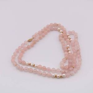 lot 20 image: Rose Quartz Pearl Necklace W14k Clasp