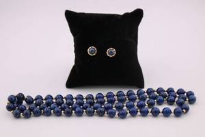 lot 19 image: Lapis Necklace and 14k Earring Pair