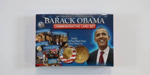 lot 58 image: Barack Obama Commemorative Card Set & 24Kt Gold Plated Coin