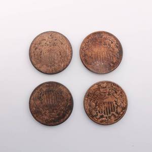 lot 37 image: US 2 Cent Piece Lot of 4