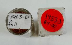 lot 185 image: 1963 D & 1983 D Penny Rolls BU