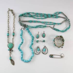 lot 152 image: Costume Jewelry Turquoise Stone Lot - Necklaces, Earrings and Bracelet