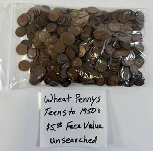 lot 188 image: Wheat Pennies Penny Lot $5 Face Value UNSEARCHED