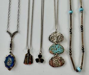 lot 212 image: Sterling Silver Necklace Lot of 5 Vintage